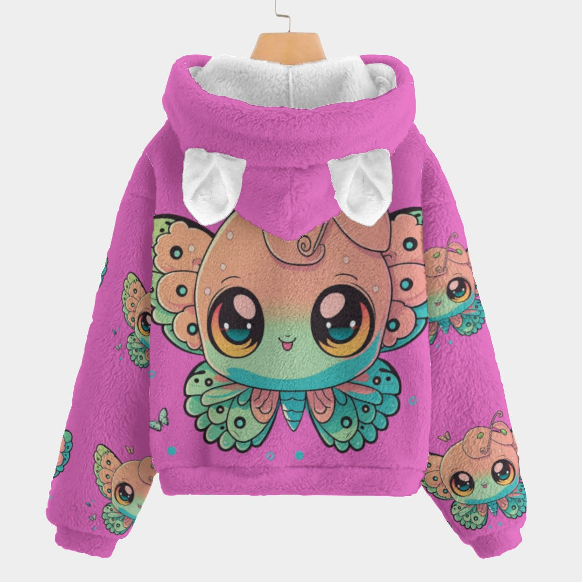 Kids Pink Butterfly Borg Fleece Sweatshirt With Ear