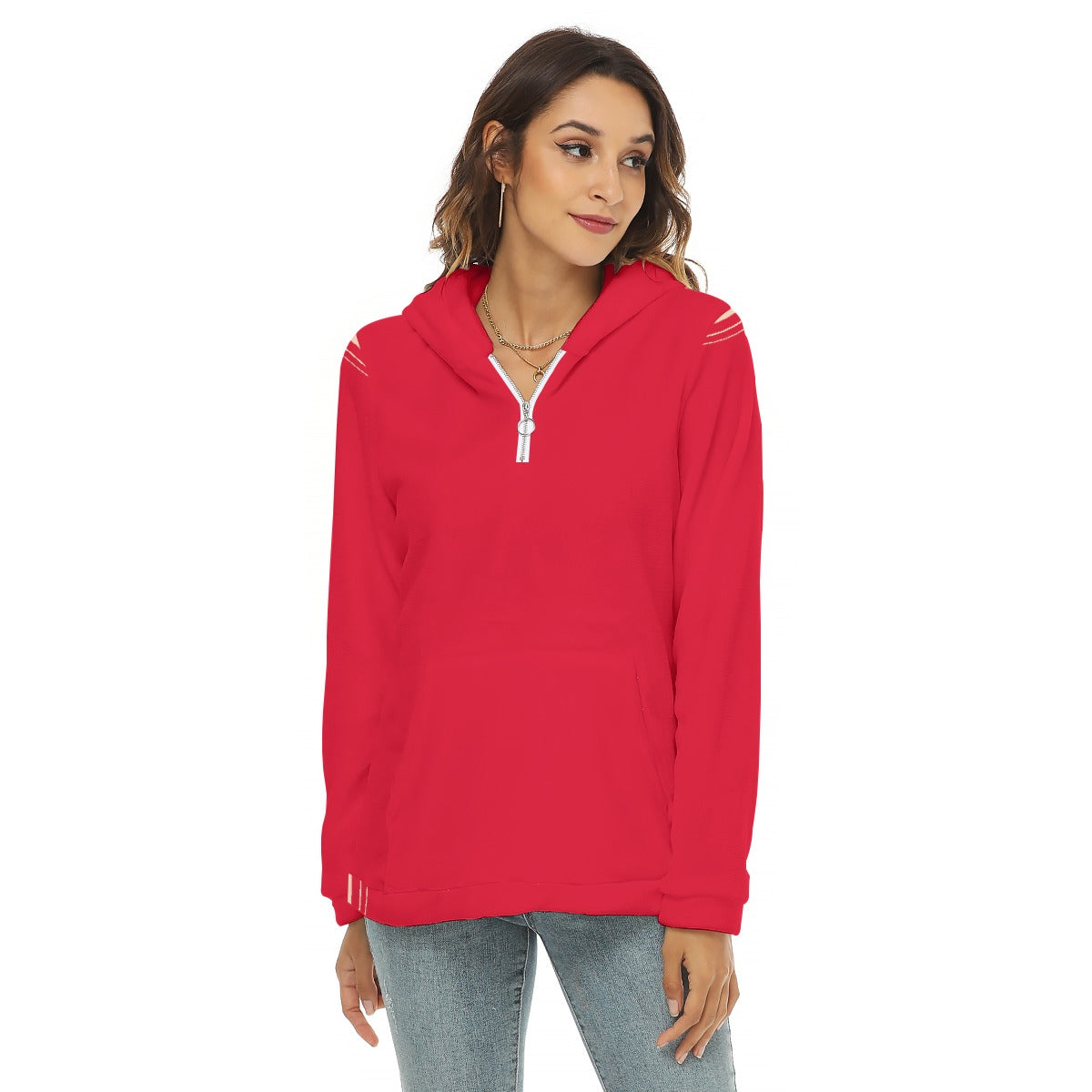 Red WALAMERCH Women's Half-Zip Fleece Hoodie