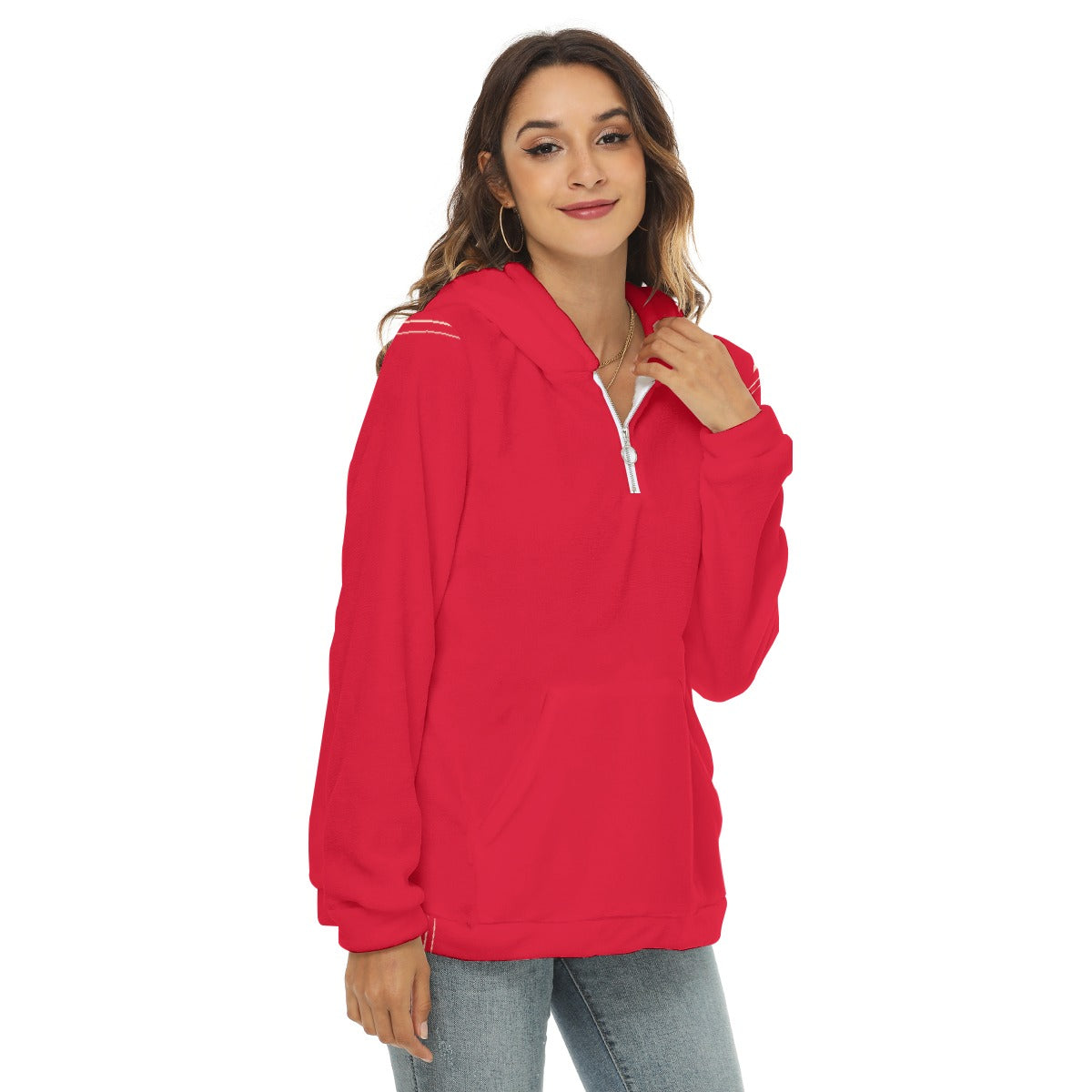 Red WALAMERCH Women's Half-Zip Fleece Hoodie