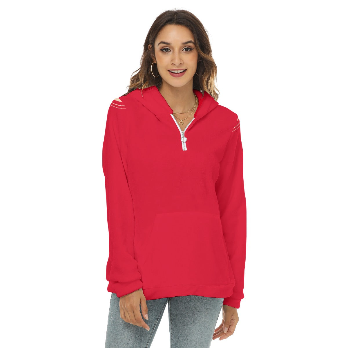 Red WALAMERCH Women's Half-Zip Fleece Hoodie