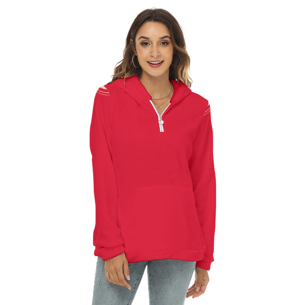 Red Walamerch Women's Borg Fleece Hoodie With Half Zip