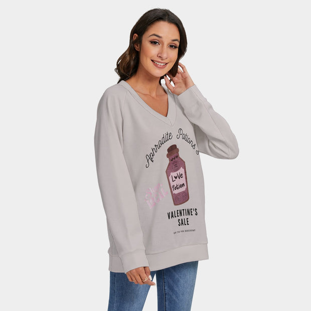 "Aphrodite Potions Love Potion V-Neck Sweater: Embrace Enchanting Style Grey"