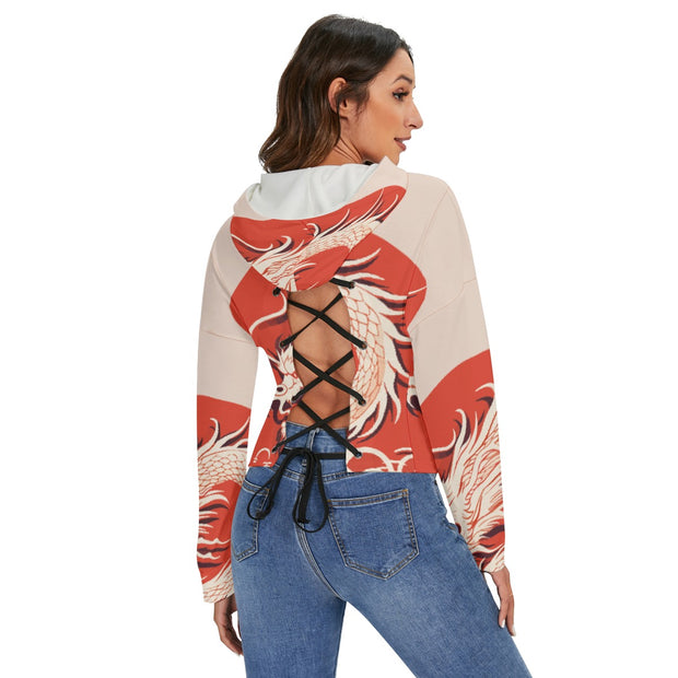 The Dragon Women's Drop-shoulder Backless Hoodie With String