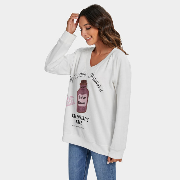 "Aphrodite Potions Love Potion V-Neck Sweater: Embrace Enchanting Style White"