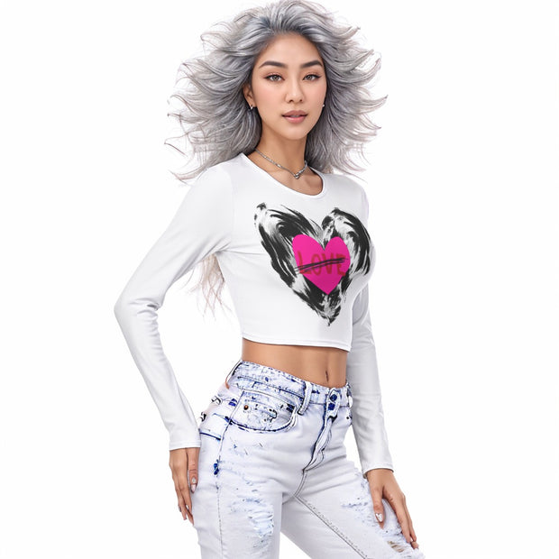 White Ethereal Love Struck Sweater" Crop Top T-Shirt