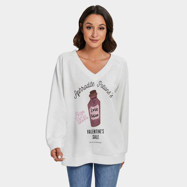 "Aphrodite Potions Love Potion V-Neck Sweater: Embrace Enchanting Style White"