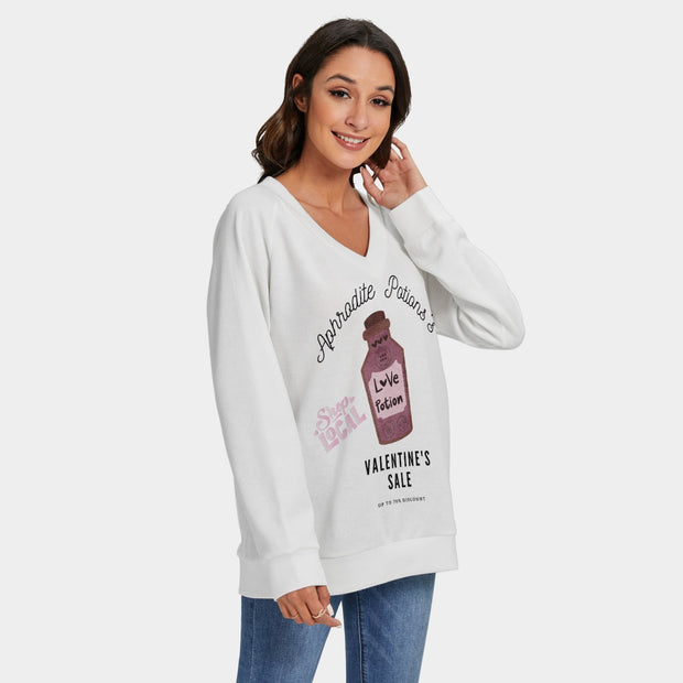 "Aphrodite Potions Love Potion V-Neck Sweater: Embrace Enchanting Style White"